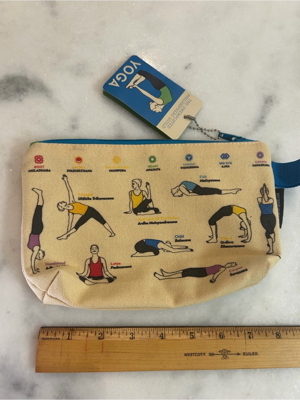 Yoga Pose Print Cosmetic Zip Pouch - Blue Accent New